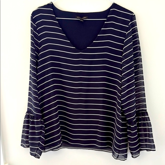 Banana Republic Blue and White Bell Sleeve lined Blouse Size L - Picture 1 of 7